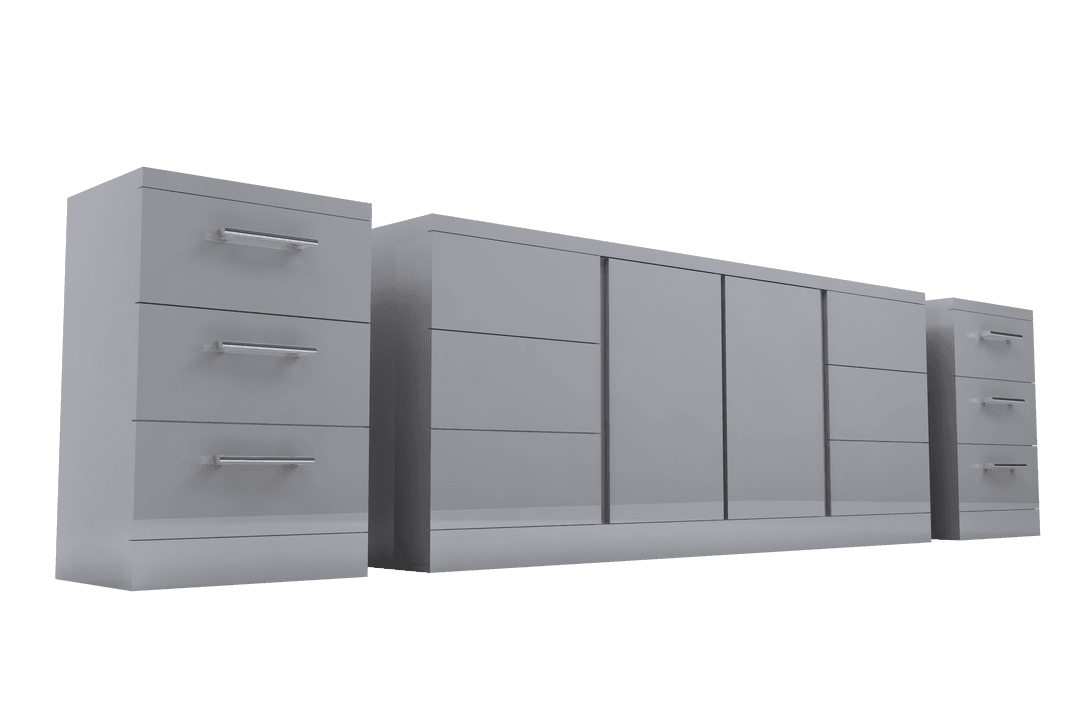 Elegant Gray Cabinets Set Isolated on Transparent Background