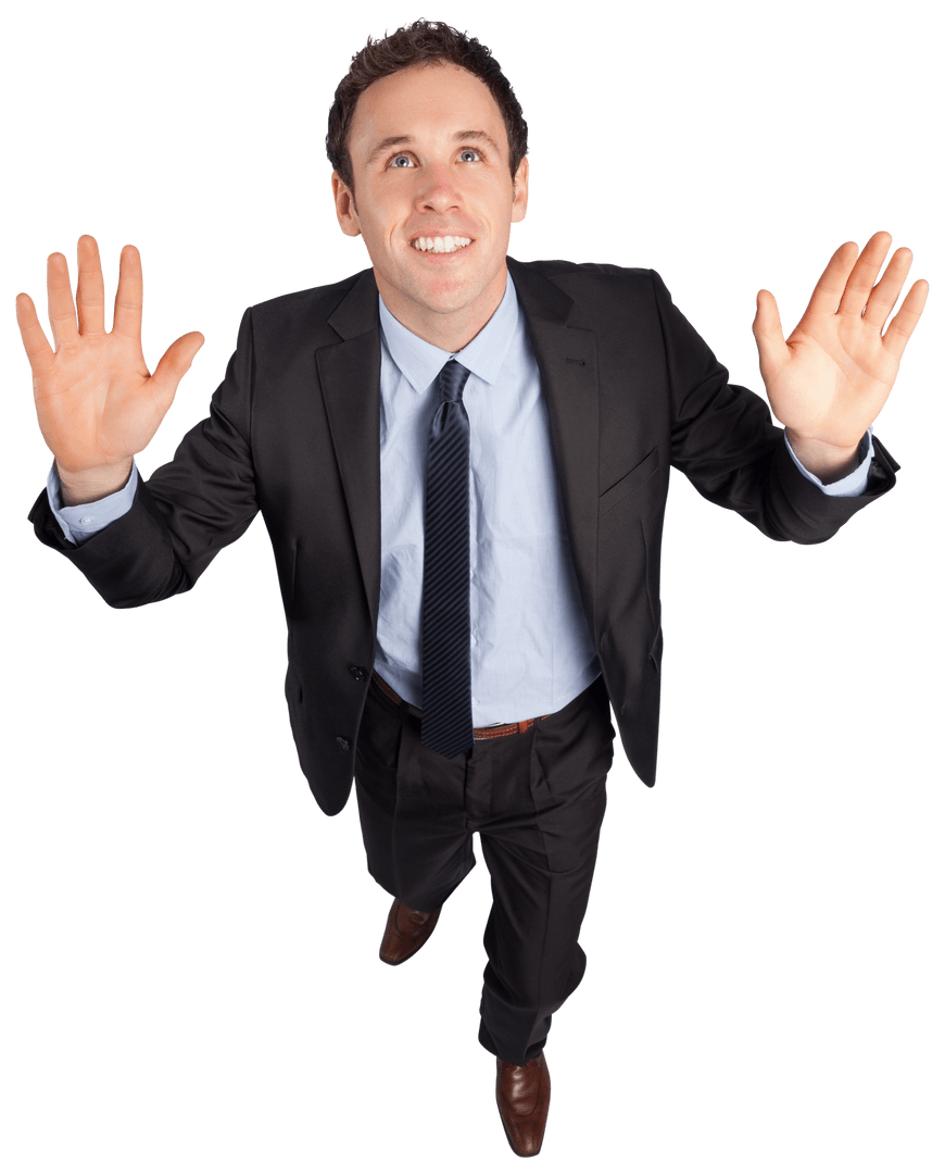 Confident Businessman with Arms Raised on Transparent Background