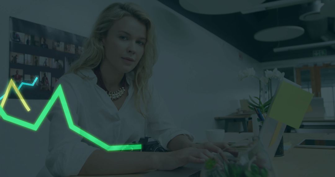 Modern Professional Engaged with Neon Graph in Creative Office Environment