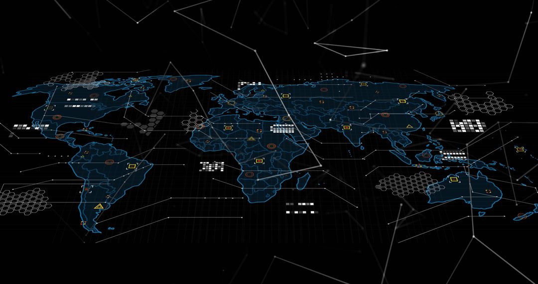 Global Cyber Network Connections on Digital World Map