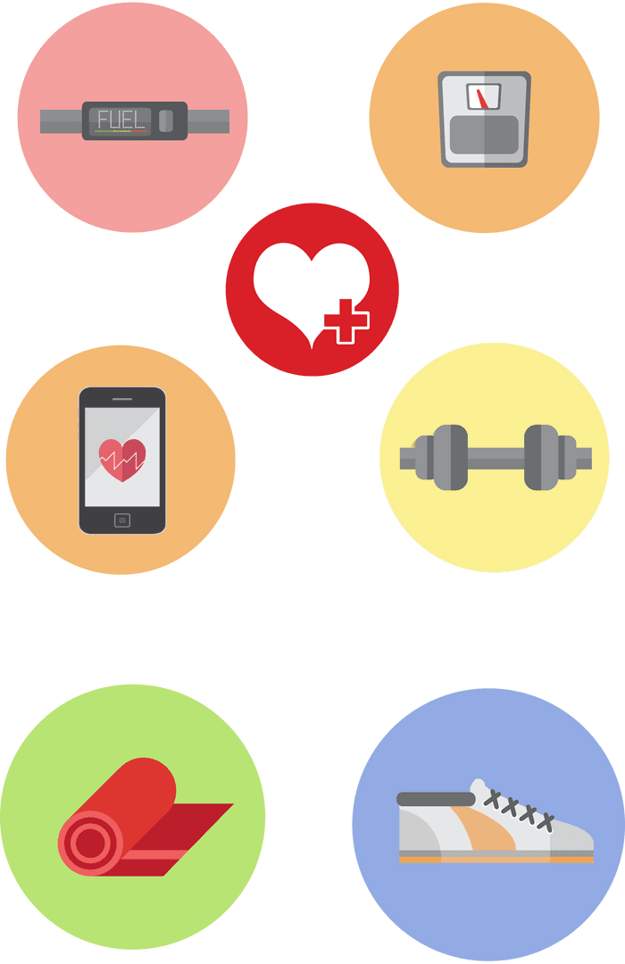 Colorful Medical and Fitness Icons on Transparent Background