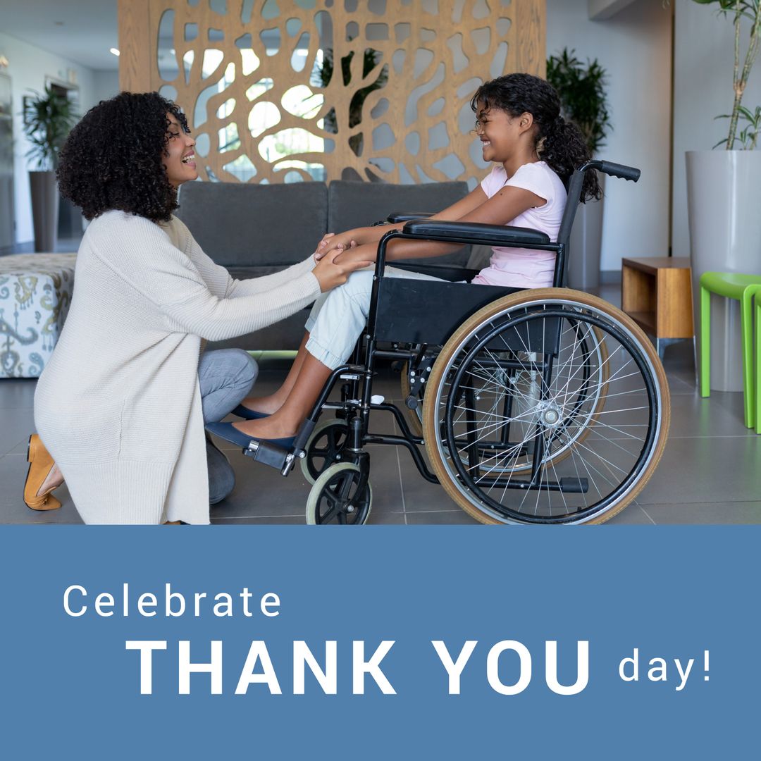 Mother Gratefully Interacting with Daughter in Wheelchair at Thank You Day Celebration