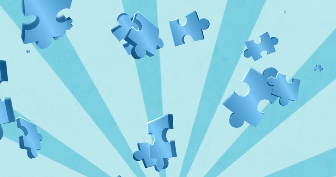 Falling Blue Puzzle Pieces on Striped Background