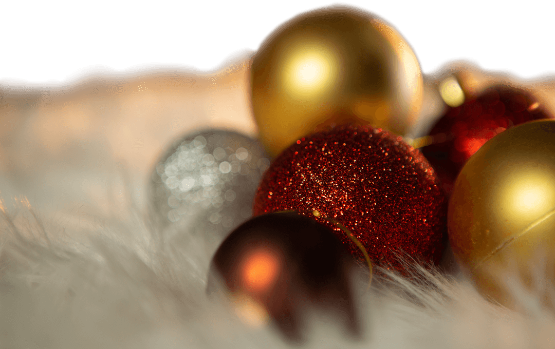 Transparent Christmas Ornaments on White Carpet with Festive Glow