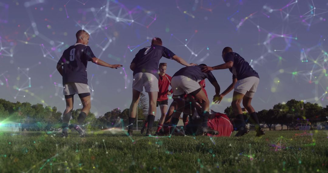 Intense Game of Rugby with Skilled Team Contesting Ball