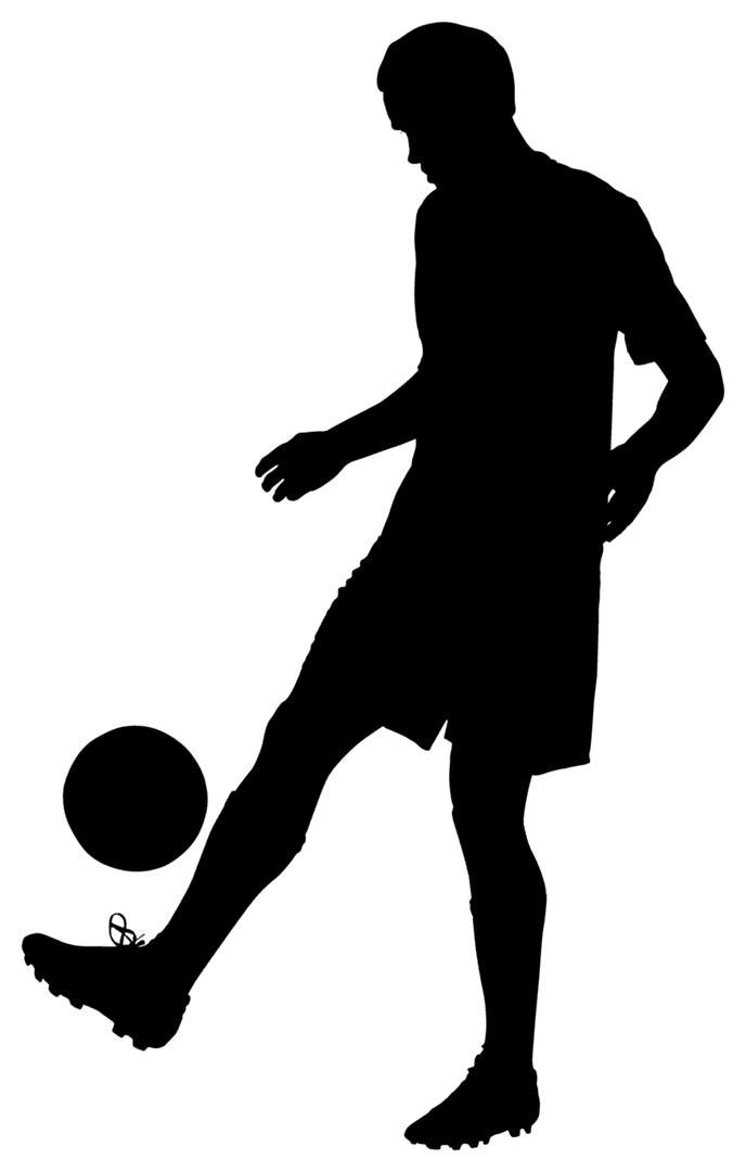 Footballer Silhouette with Ball on Transparent Background