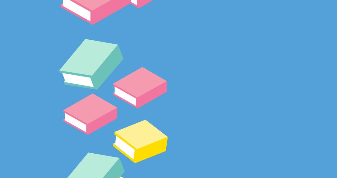 Colorful Books Falling on Blue Background Illustrating Learning