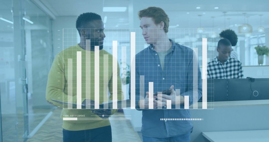 Businessmen Collaborating with Digital Analytics in Office