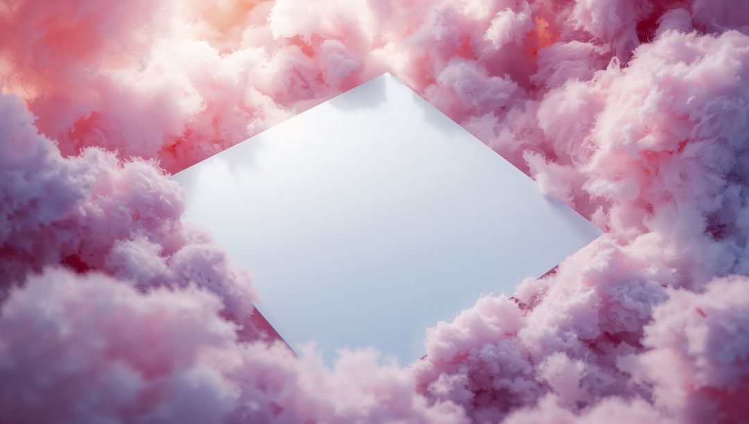 Minimalist White Platform Amidst Ethereal Pink Clouds