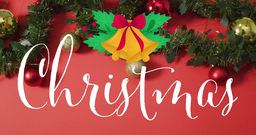 Festive Christmas Design with Holly and Ornaments on Red Background