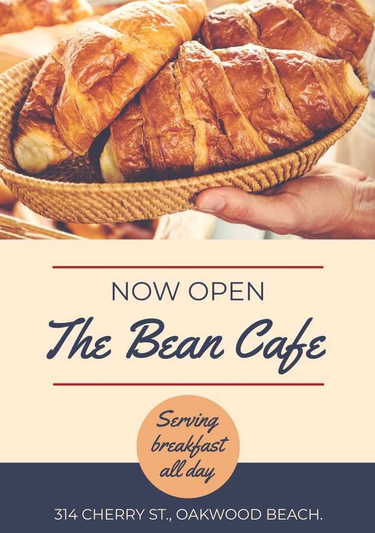 New Café Opening Advertisement Featuring Fresh Croissants - Download Free Stock Templates Pikwizard.com