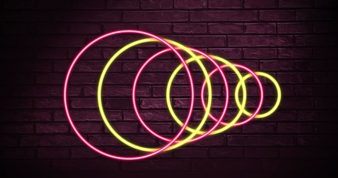 Glowing Neon Circles on Dark Brick Wall Background