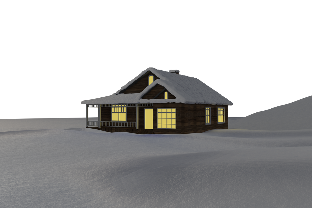 Snow Covered House at Night on snowy Field with Transparent Background  - Download Free Stock Images Pikwizard.com