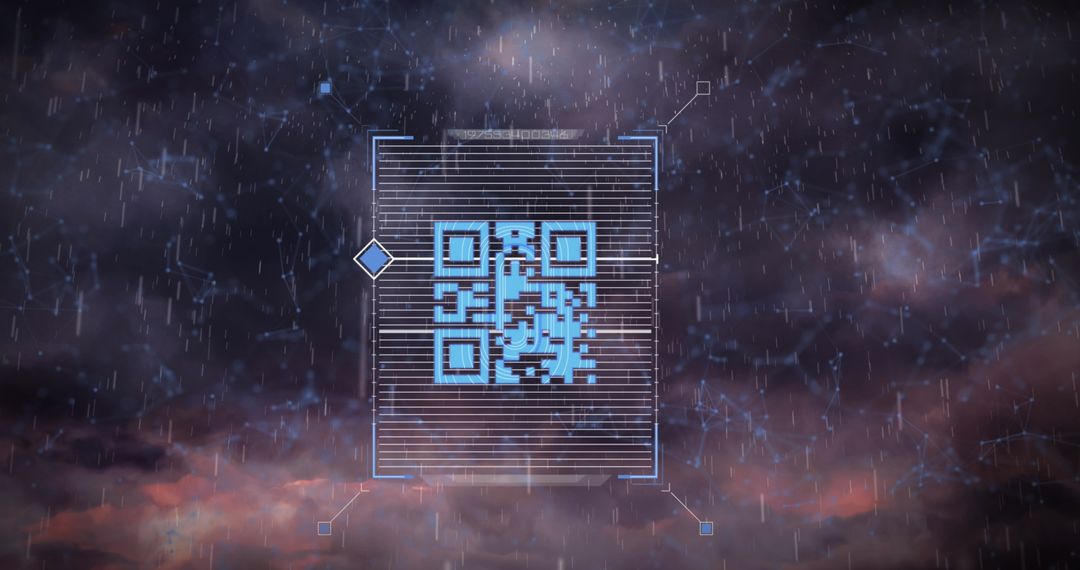 Digital QR Code Overlay with Futuristic Elements