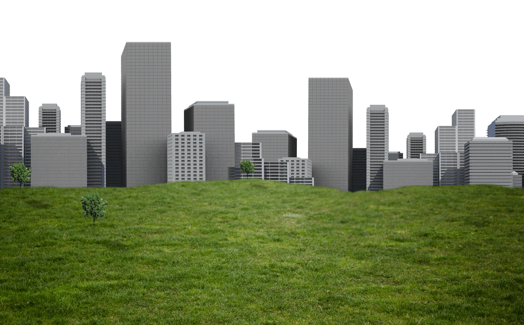 Creative Blend of Nature and Urban Skyscrapers on Transparent Background