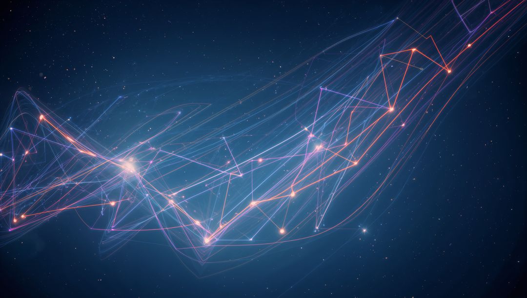 Flowing Luminous Data Network Across Cosmic Space with Neon Lines and Glowing Nodes