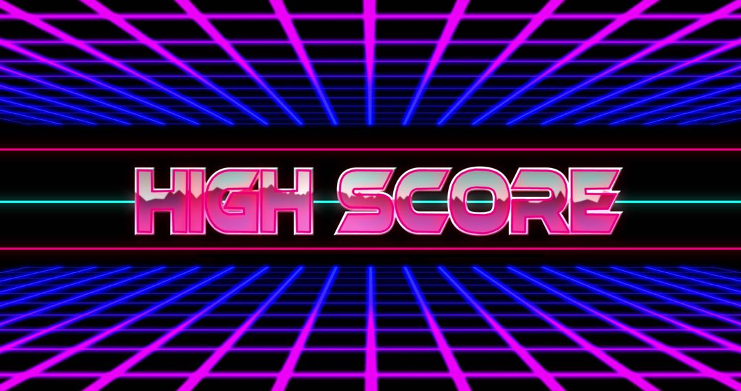 Retro Arcade High Score Graphic with Neon Grid Background