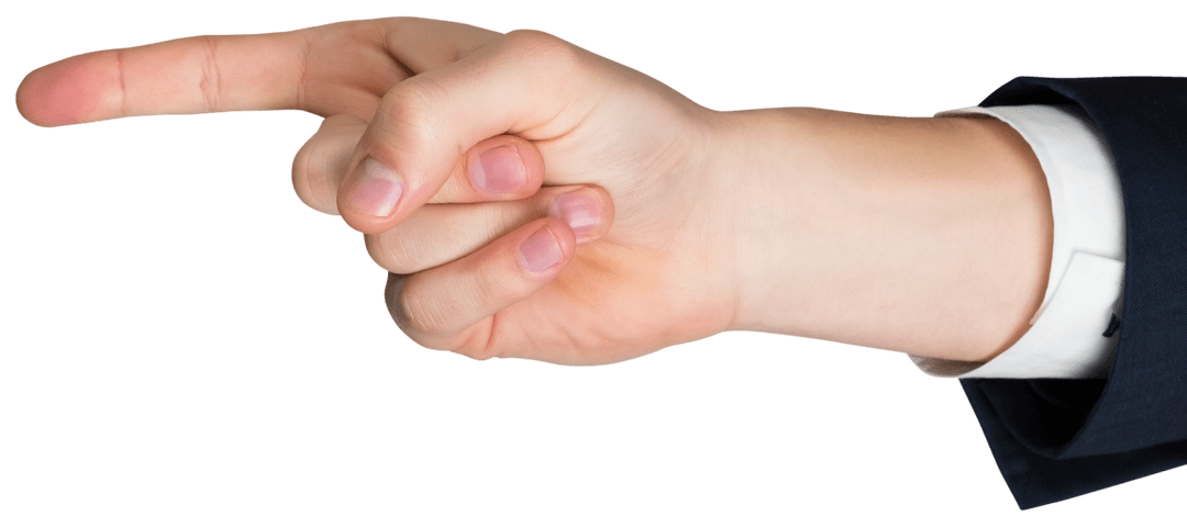 Businessman's Hand Pointing Forward on Transparent Background