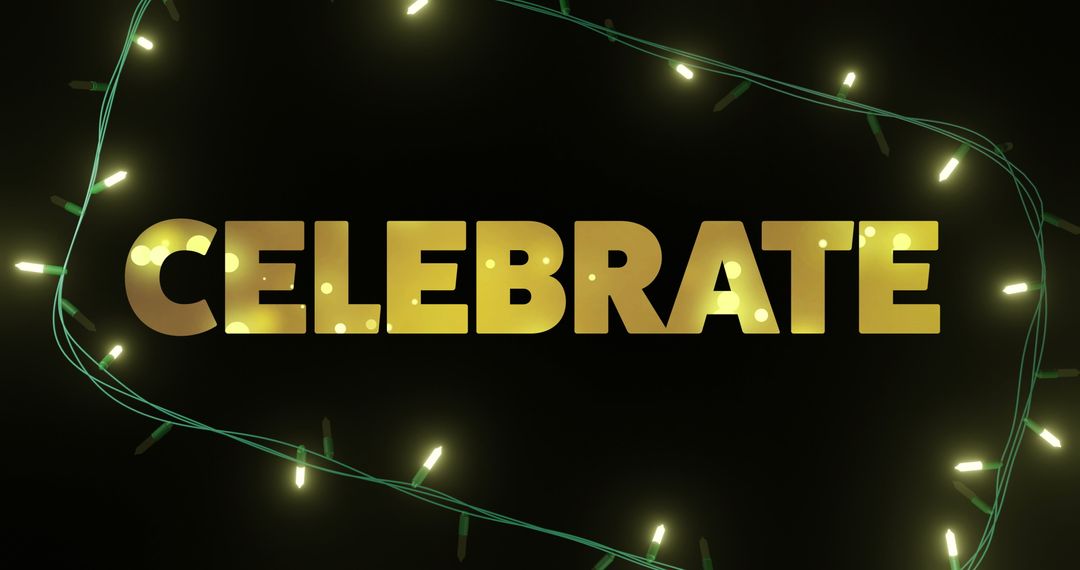 Celebrate Text with Sparkling Fairy Lights on Dark Background