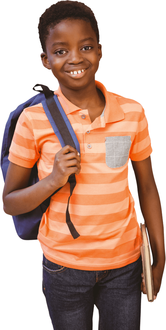 Transparent Happy Boy With Backpack Ready for School