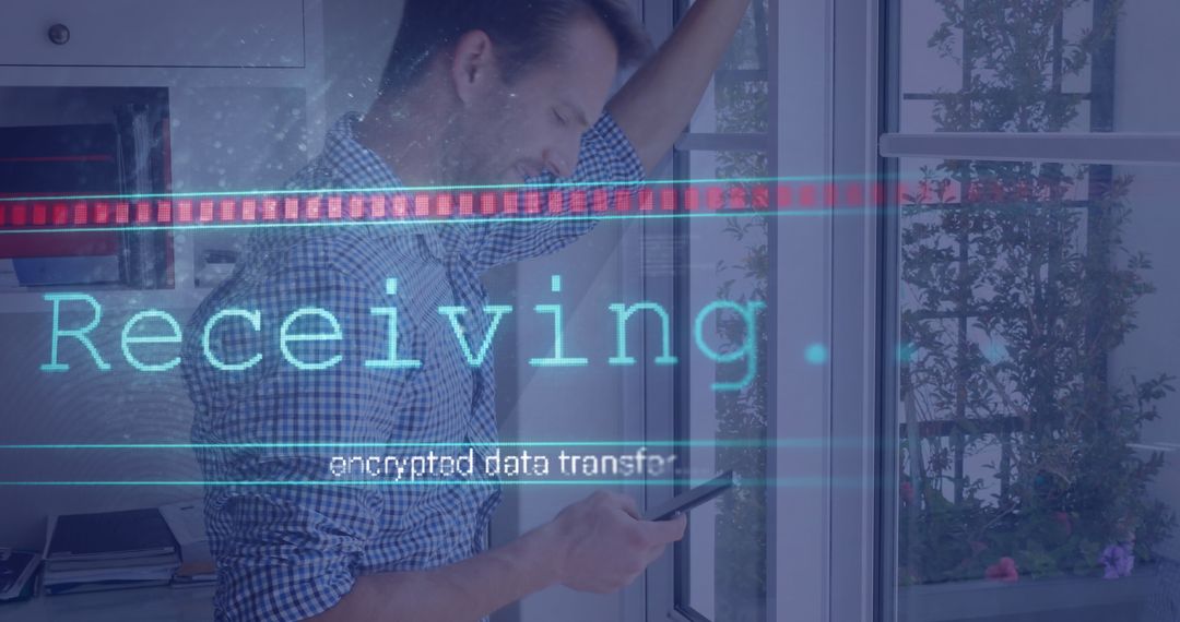 Businessman Receiving Data via Digital Interface on Smartphone