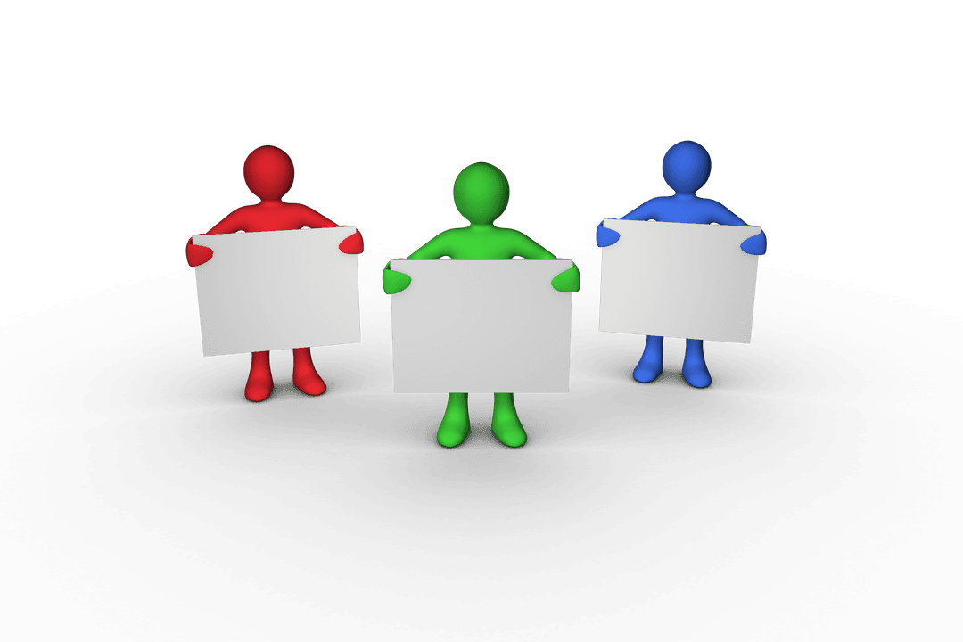 Transparent Characters Holding Blank Signs in Circular Pattern - Download Free Stock Images Pikwizard.com