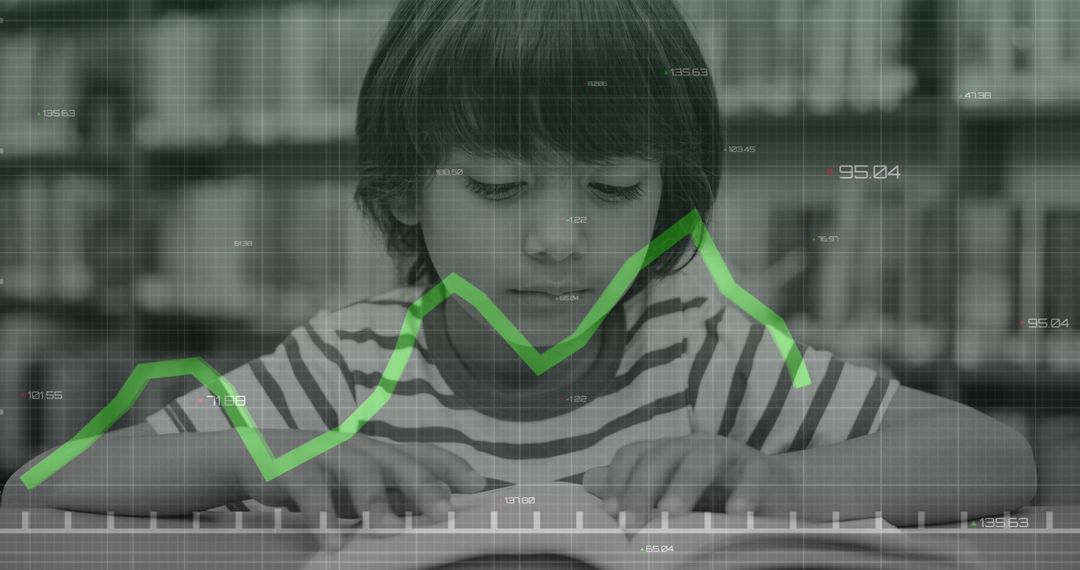Child Analyzing Financial Graphs in Technological Interface