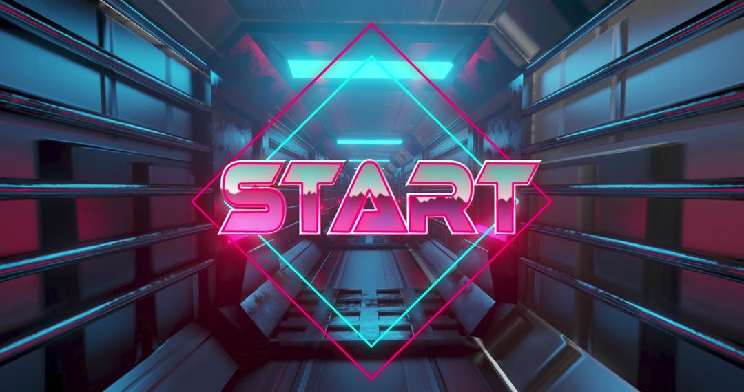 Futuristic Start Text in Neon Tunnel