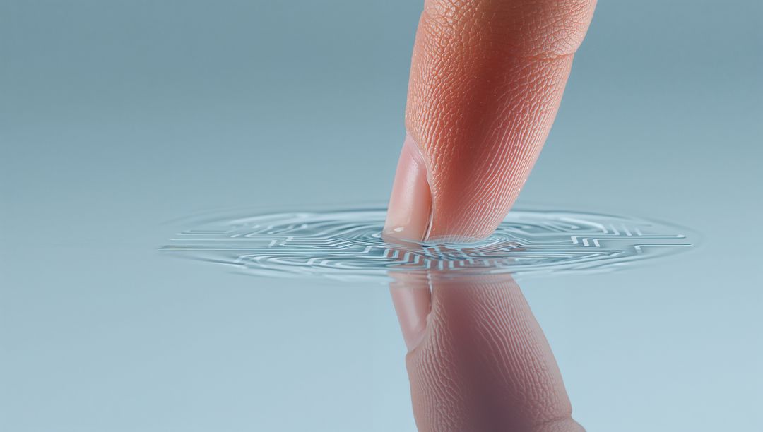 Pressing Finger Creating Circuit Ripples on Reflective Surface for Biometric Technology