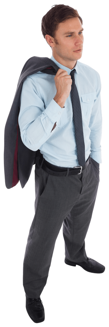 Transparent Confident Businessman Holding Jacket Looking Forward