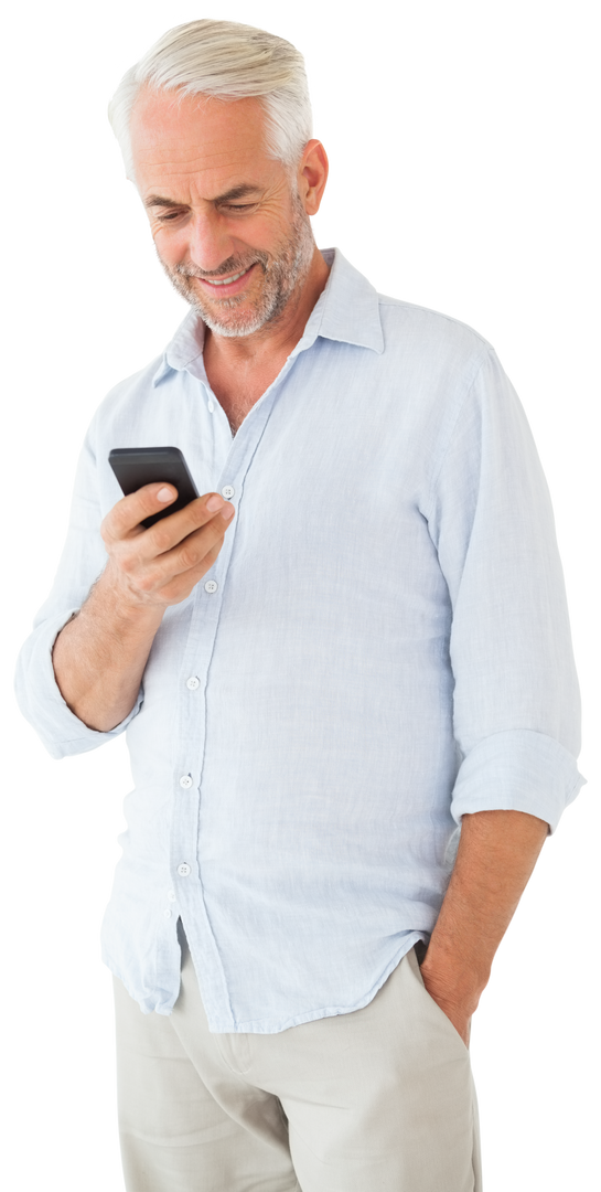 Senior Man Texting on Smartphone with Happy Expression Transparent Image - Download Free Stock Images Pikwizard.com