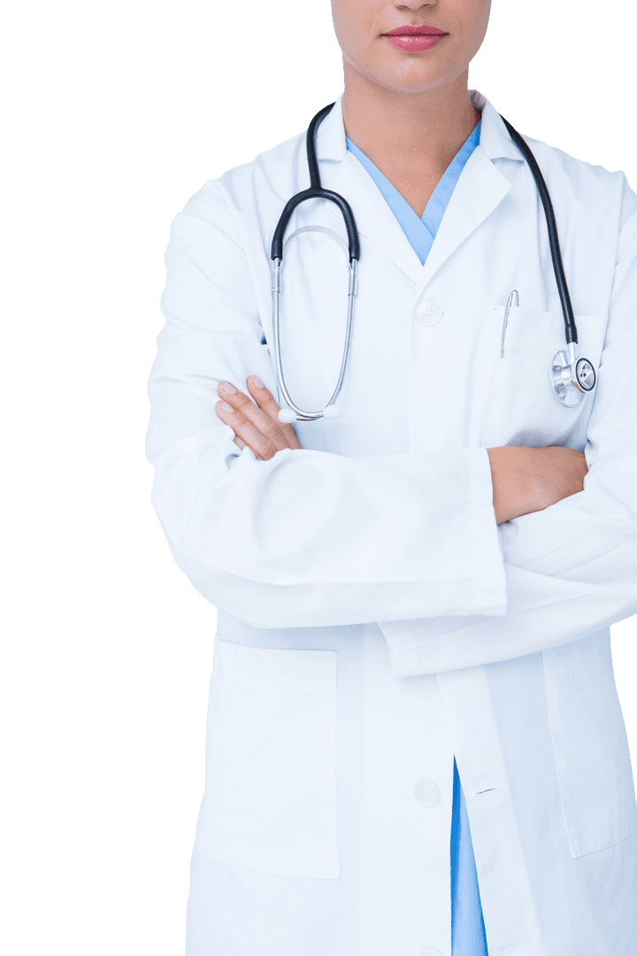 Transparent Confident Doctor Stethoscope with Anatomy in Background