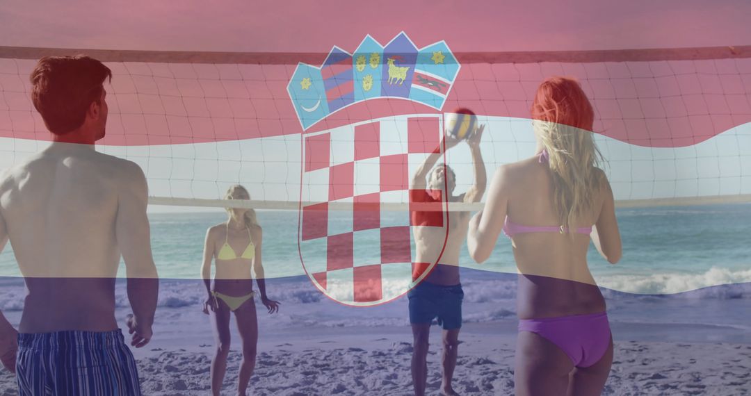 Beach Volleyball with Overlay of Croatian Flag