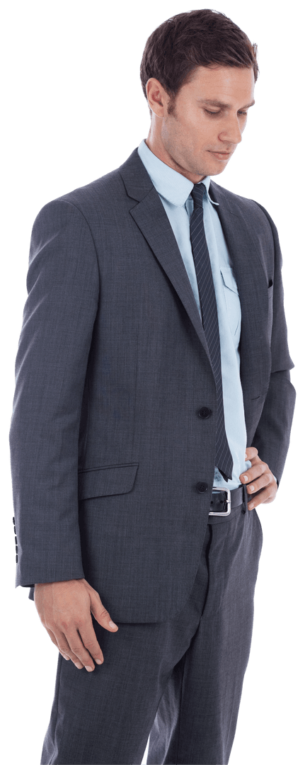 Transparent Businessman Standing Thoughtfully in Formal Suit