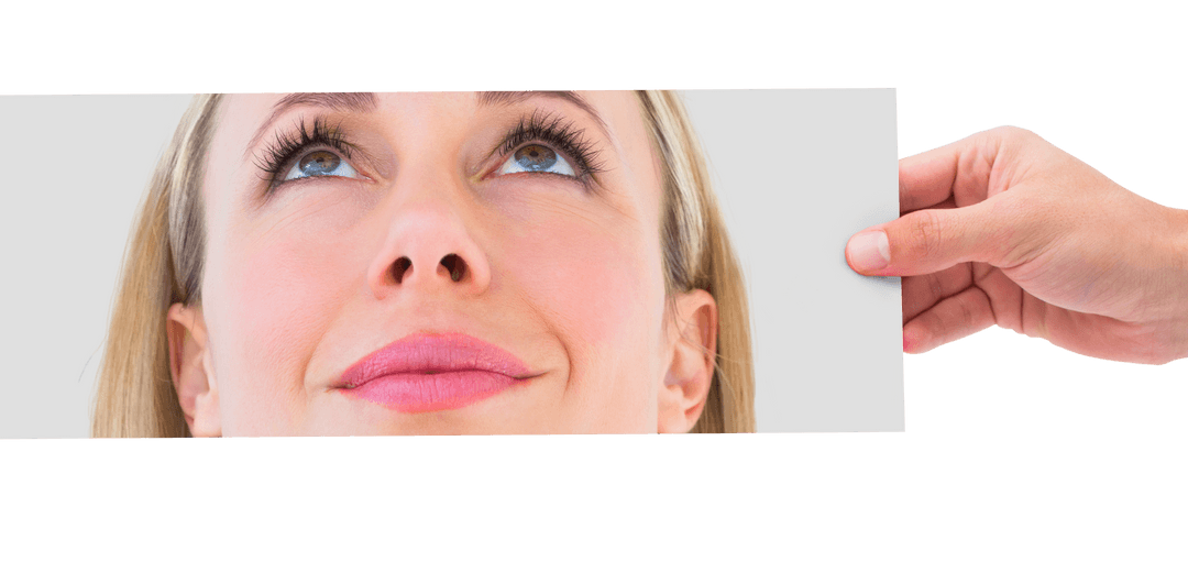 Transparent View: Hand Holding Across Female Expression Close-Up