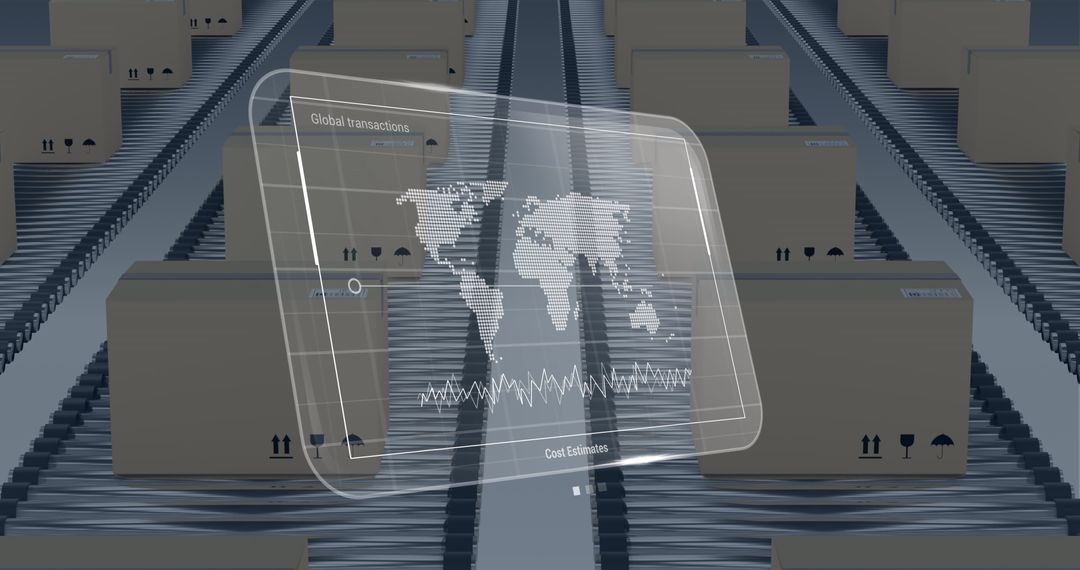 Digital Interface Showing Data Processing in Global Shipping Warehouse