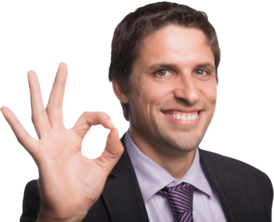 Cheerful Businessman Smiling, Giving Transparent Okay Gesture