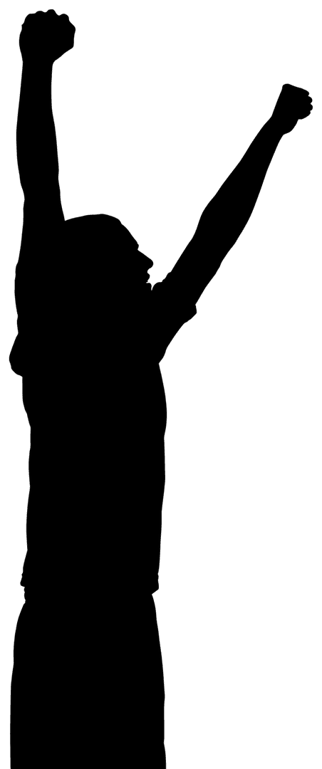 Transparent Silhouette of Man Raising Fists in Victory Pose