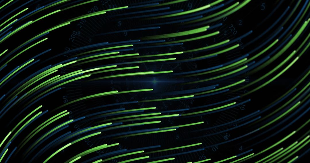 Dynamic Green Light Trails on Black Background Visualizing Data Flow