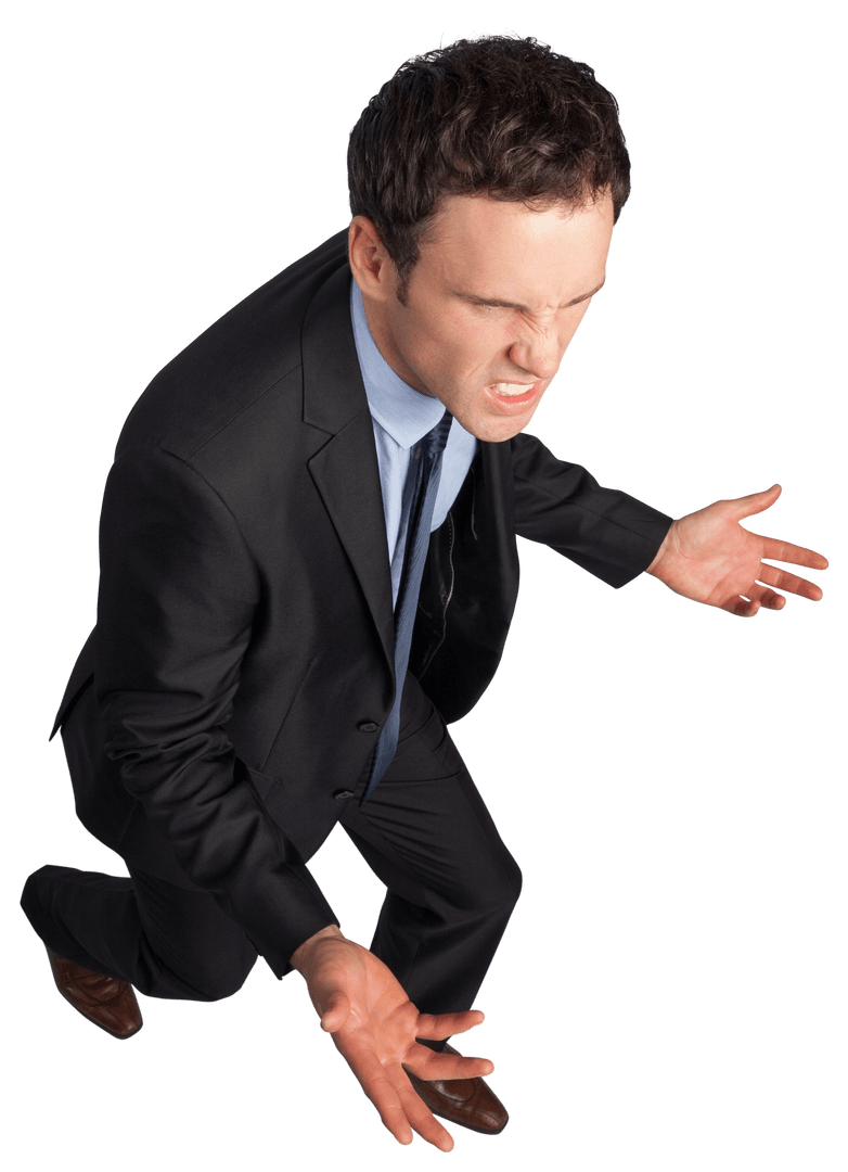 Frustrated Businessman Yelling with Arms Open Transparent Background