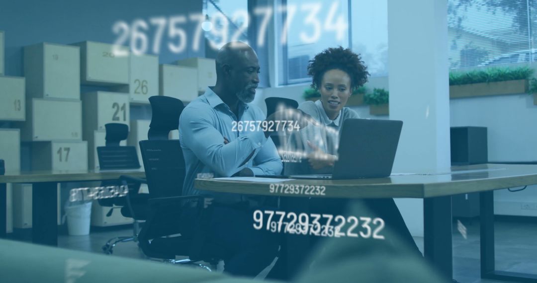 Business Professionals Collaborating with Futuristic Data Overlay