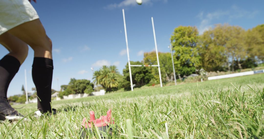 Rugby Player Kicking Ball Towards Goalposts - Free Images, Stock Photos and Pictures on Pikwizard.com