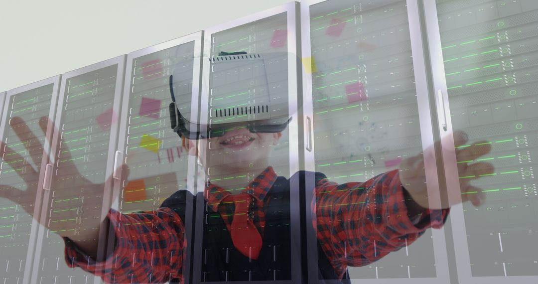 Child Engaging with Virtual Reality in Modern Data Center