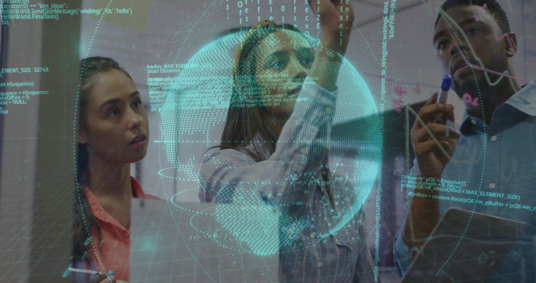 Diverse Team Collaborating on Futuristic Technology Project