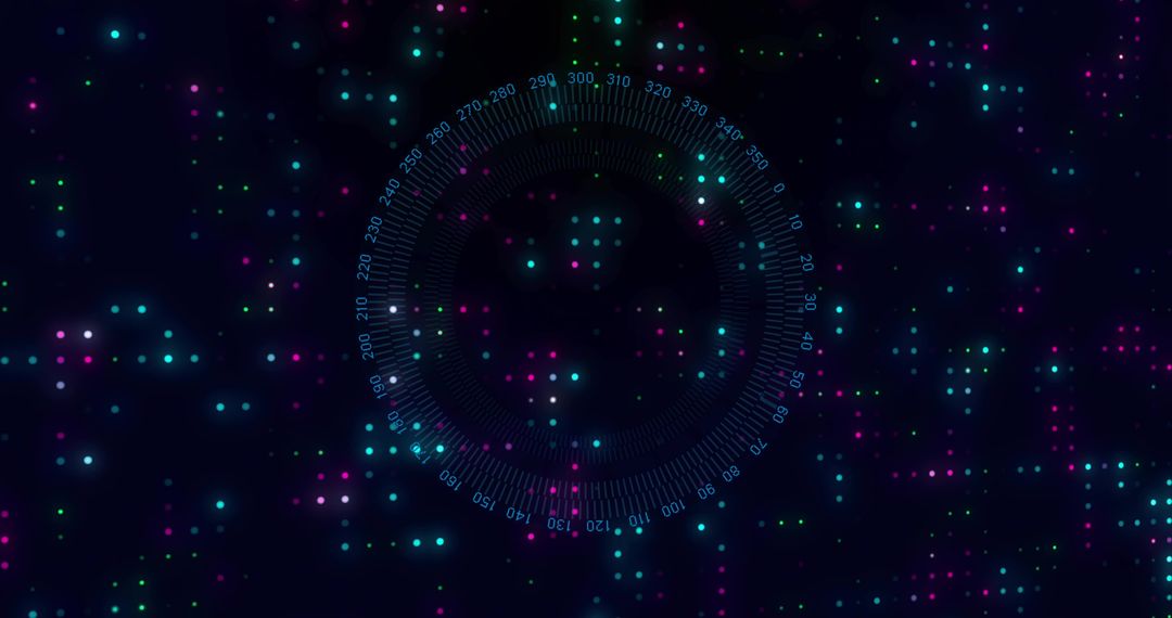 Futuristic Digital Interface with Neon Data Points and Gauge