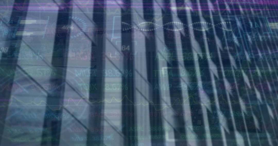 Abstract Digital Finance Overlay with Cityscape Background