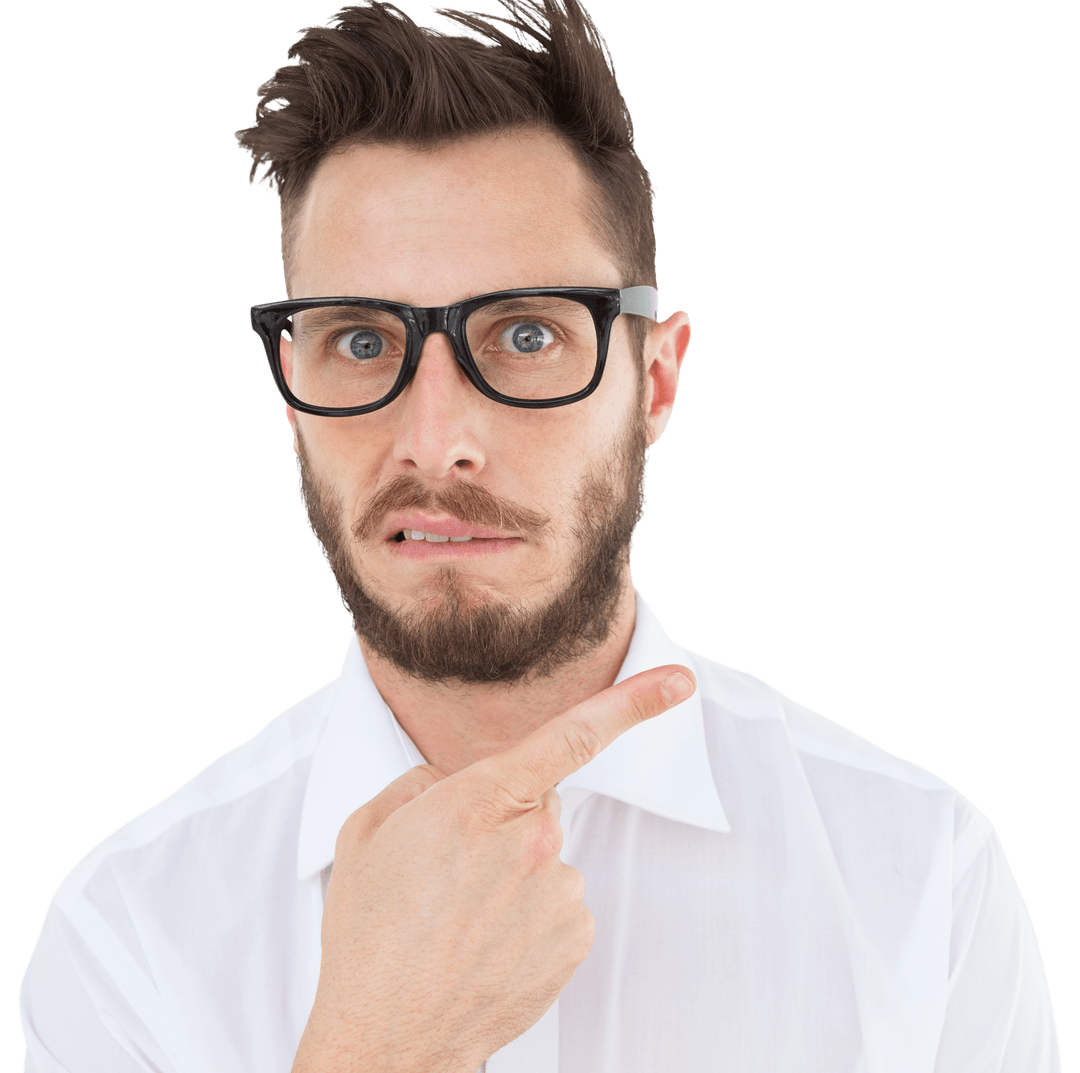 Transparent Image of Surprised Businessman Pointing with Confused Expression