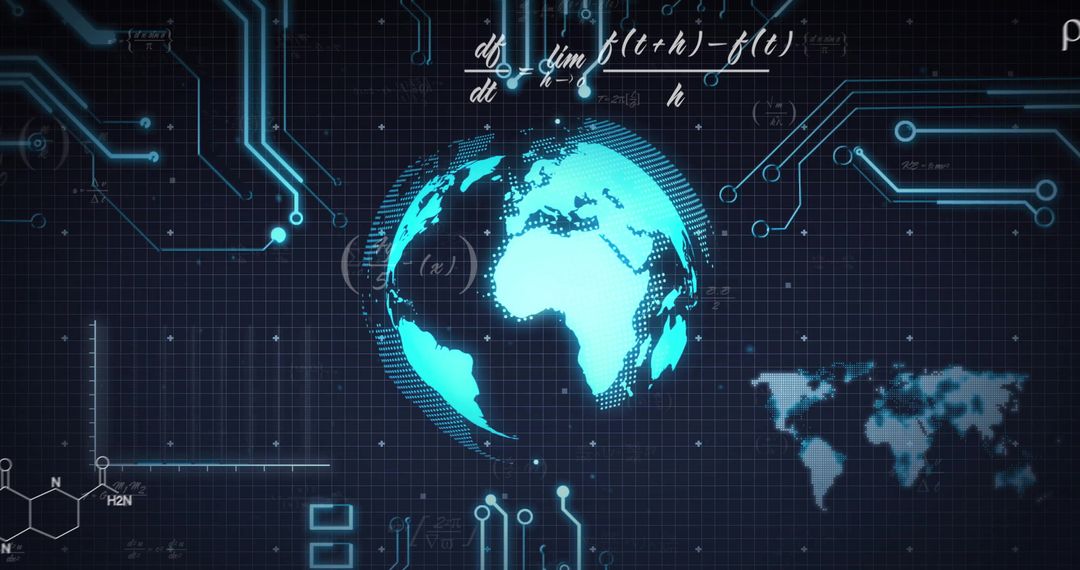 Futuristic Digital Globe with Circuitry and Equations