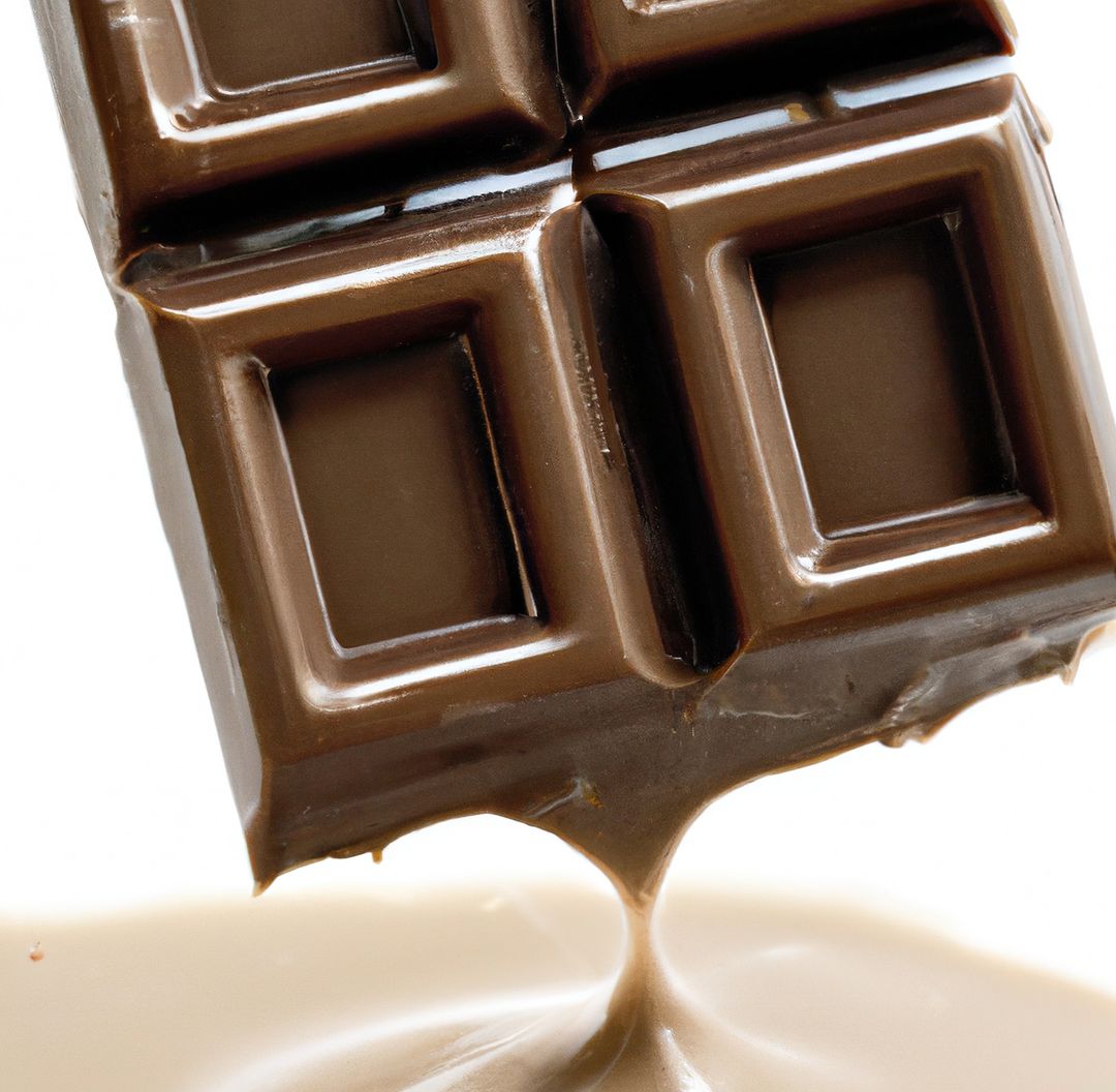Close-Up of Melting Chocolate Bar on White Glossy Surface