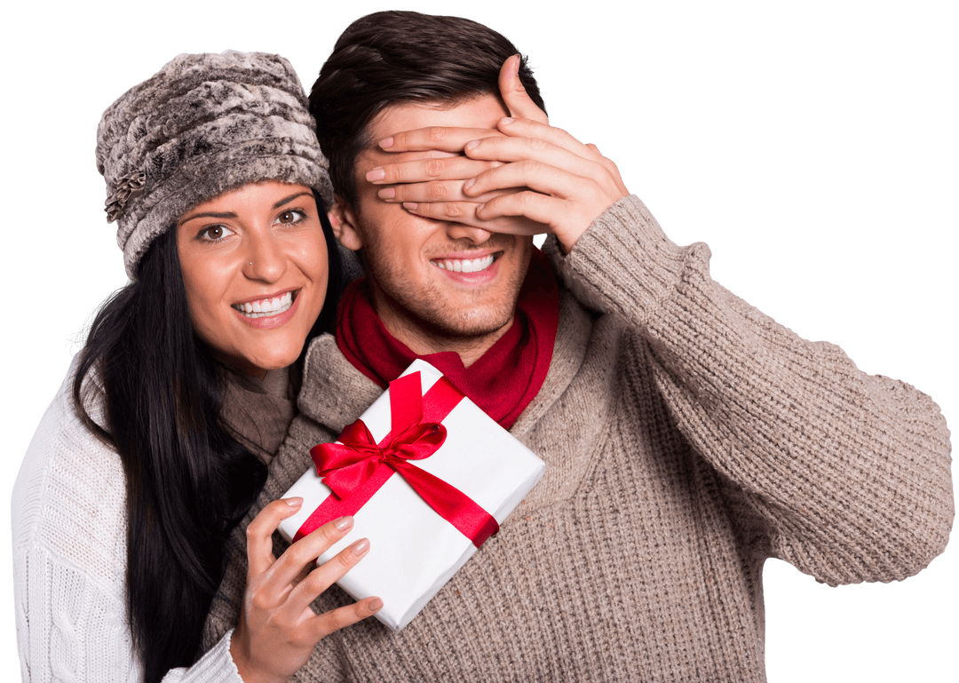 Romantic Gift Surprise Winter Scene on Transparent Background